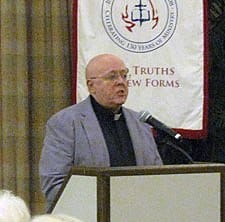 Father Paul Huesing, CSP, introduces the guest speaker for the 2011 Hecker Lecture, Most Rev. Katharine Jefferts Schori, presiding bishop and primate of the Episcopal Church.