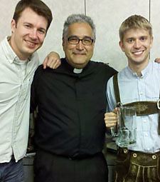The church has a rich tradition and ties to the beer-brewing process. Apostolist leadership team members John Burke (left) and Eric Mayhaus (right) join Father Gilbert Martinez, CSP (center), in exploring this tradition during an Apostolist celebration of Oktoberfest.
