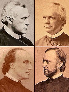 Paulist founders: With Hecker, Fathers Hewit, Deshon, Baker, and Walworth (pictured clockwise from left) left the Redemptorists to start the Paulist Fathers