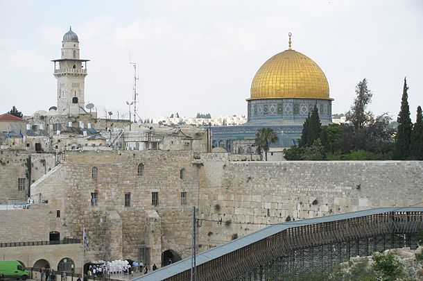 The Dome of the Rock and the Western Wall in Jerusalem.