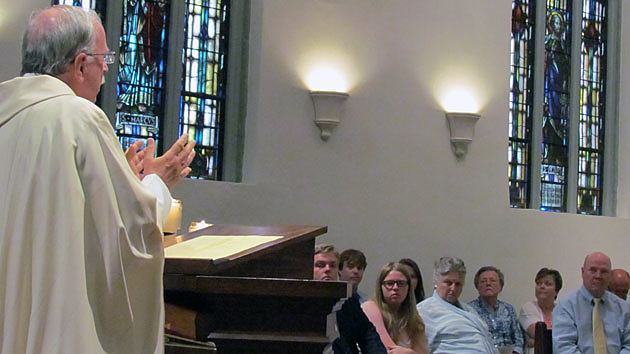 Paulist President Father Michael B. McGarry delivers the homily at the First Promise Mass of Michael Hennessy July 27 at St. Paul's College in Washington, D.C.