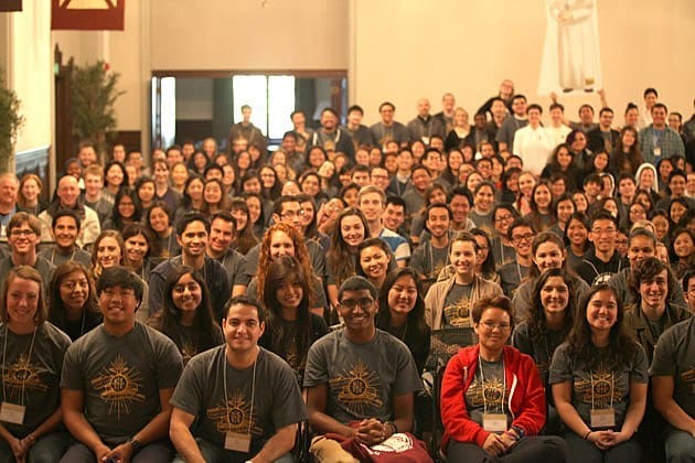 A shot of part of the crowd gathered for the second University Catholic Conference of California held at the Paulist-served Newman Hall-Holy Spirit Parish at the University of California at Berkeley in January.