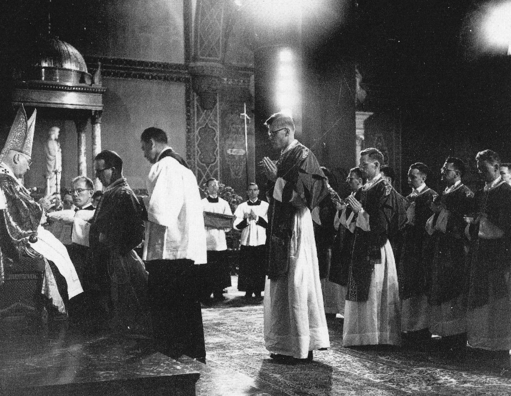 Cardinal Francis Spellman ordaining Paulist Fathers on May 3, 1956