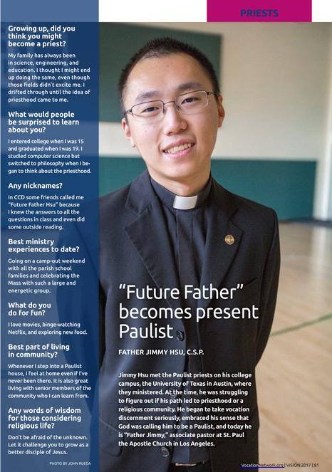 Paulist Fr. Jimmy Hsu in the Vision Vociation Guide