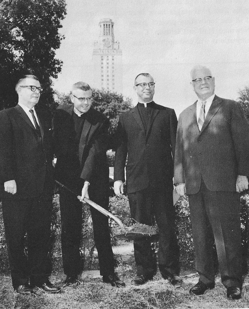 Paulist Fr. David O' Brien breaking the ground for the Catholic Student Center building at the University of Texas.