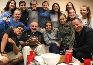 Paulist Fr. Peter Abdella with students at the University Catholic Center at UCLA.