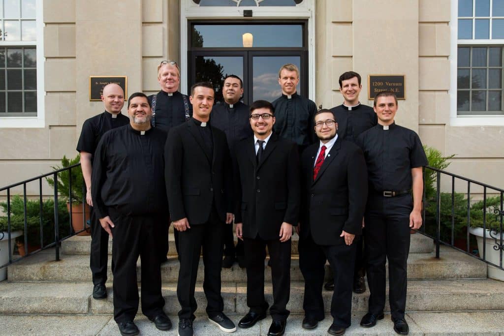 The Paulist seminarians and novices on Saturday, August 26, 2017, on the front steps of St. Joseph Seminary in Washington, D.C. (home of the Palest House of Mission and Studies).