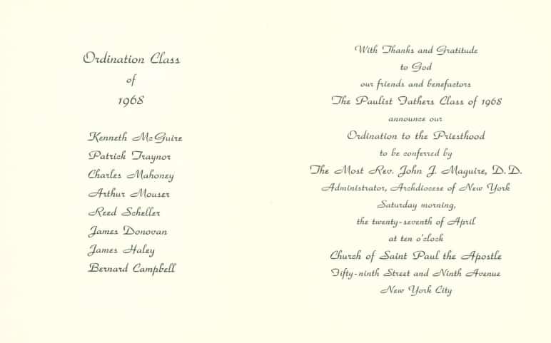 The announcement for our Class of 1968