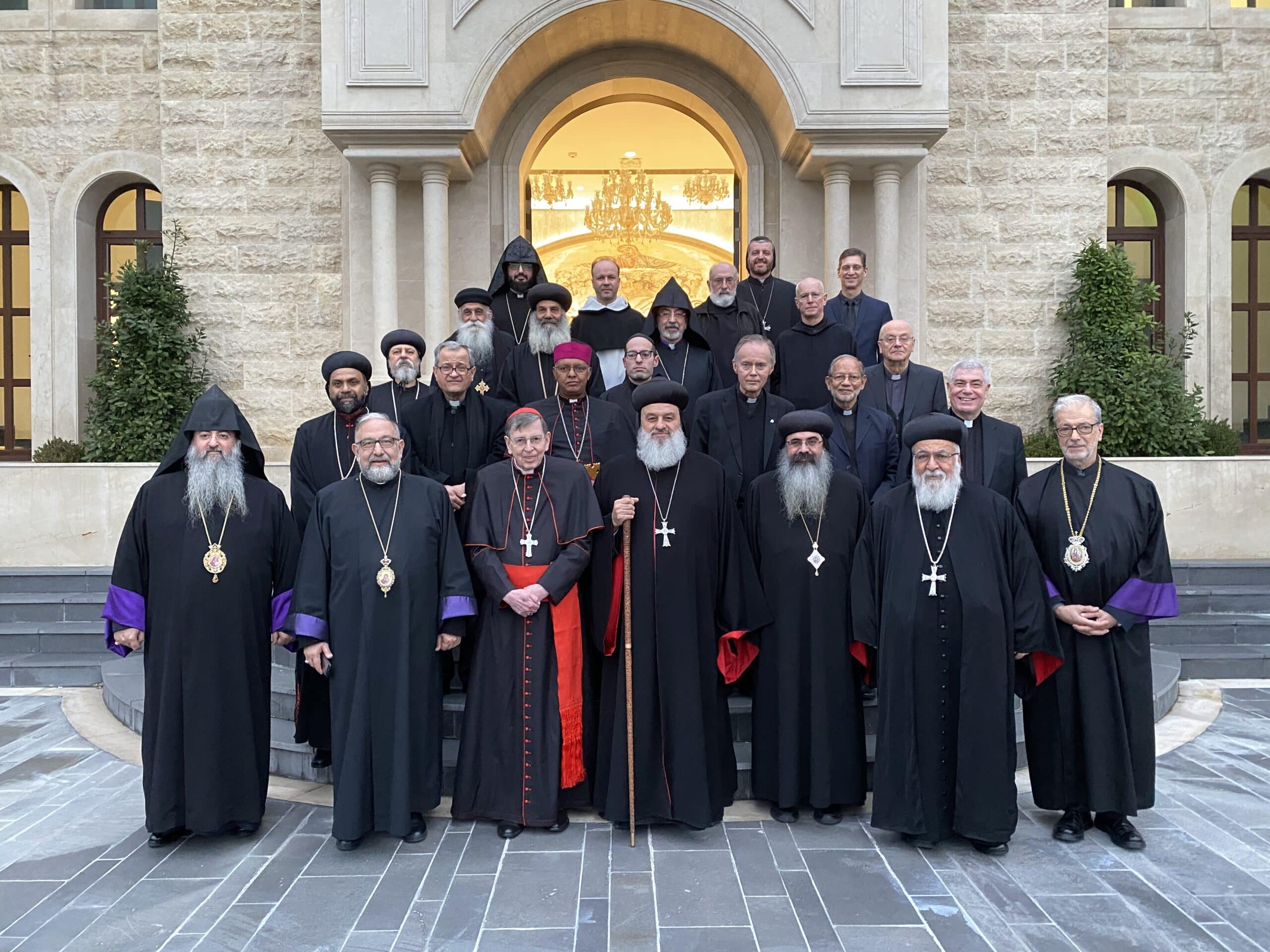 The members of the international Catholic-Oriental Orthodox dialogue with the Syrian Orthodox Patriarch, Atchaneh, Lebanon, January 2020